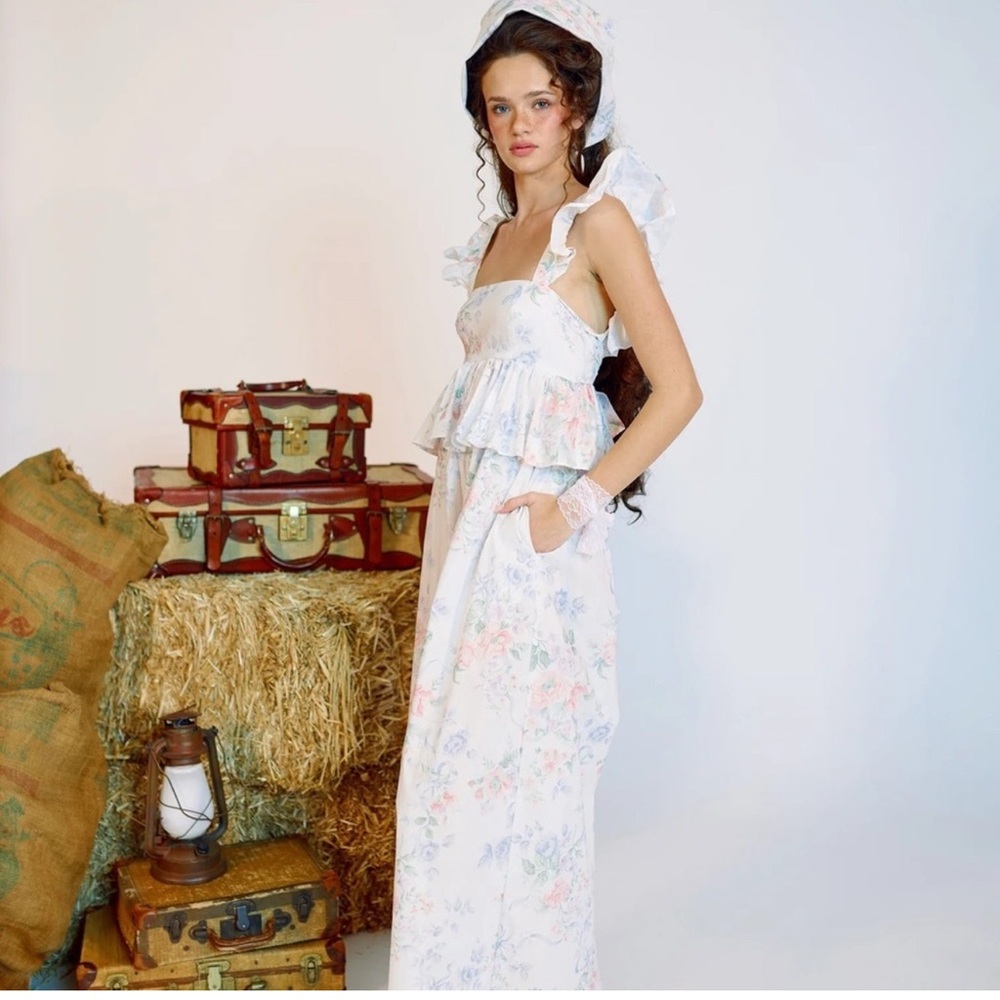 Selkie Mrs. Darcy Weekender Jumpsuit Free People Pink Rose M Cotton Bow NWT